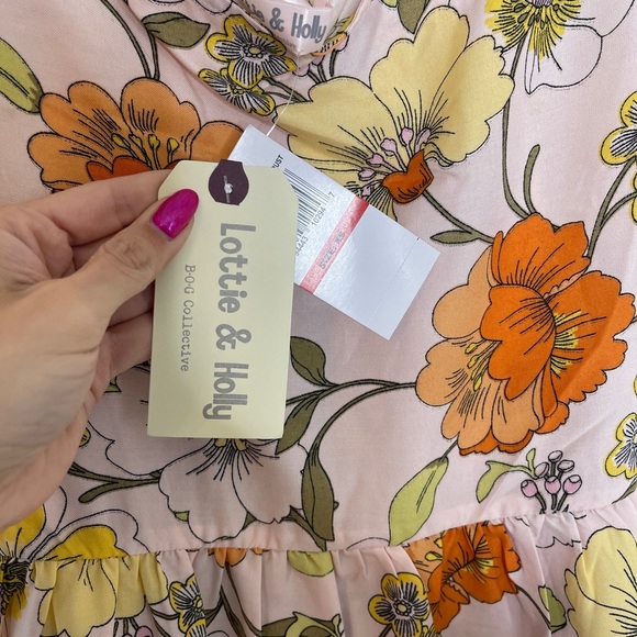 Pink and Orange Ruffled A-line Sundress with Puff Cap Sleeves - Picture 5 of 5